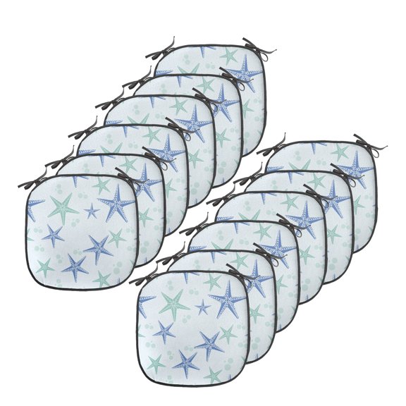 Starfish Chair Seating Cushion Set of 12, Nautical Sea Creature in Calm Tones Underwater Themed Art, Seat Pads for Office with Anti-slip Backing, 16"x16", Almond Green Azure Blue, by Ambesonne