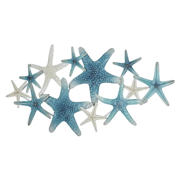 Starfish Cluster Oceanic Metal Wall Sculpture | Handpainted Coastal Blue, Antique White, and Metallic Hues | Layered, Textured Starfish Beach Collage Wall Art | Hangs Horizontally or Vertically