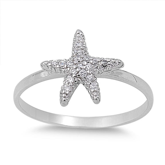 Starfish Cluster White Cubic Zirconia Ring 925 Sterling Silver Band Jewelry Female Male Size 8