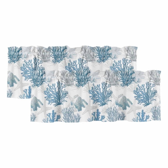 Starfish Coastal Curtain Valances for Windows, Kitchen Valance Window Treatments Panel 2 Pack, Nautical Ocean Summer Beach Coral Rod Pocket Short Curtains for Bathroom Bedroom 54 x 18 Inch