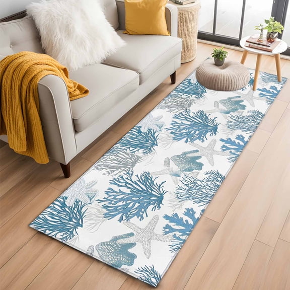 Starfish Coastal Kitchen Runner Rug 2x6 Washable Runners for Hallway Non Slip Nautical Ocean Summer Beach Coral Large Area Rug Indoor Floor Carpet for Bathroom Laundry Entryway Bedroom Living Room