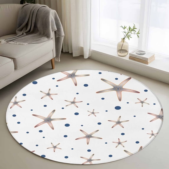 Starfish Coastal Round Area Rug 4ft, Summer Nautical Ocean Sea Modern Art Washable Non-Slip Circle Rugs for Bedroom Living Room Kitchen, Soft Non Shedding Circle Carpet for Dining Room Dorm