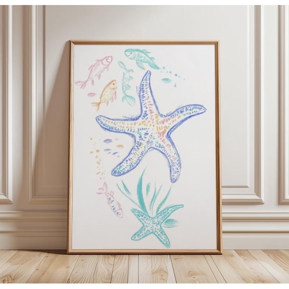 Starfish Coastal Wall Art Colourful Sea Life Illustration Decor, Unframed Poster