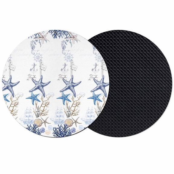 Starfish Coasters Set of 2, Soft Absorbent Coasters for Drinks, Blue Ocean Coastal Coral Shell Nautical Boat Non-Slip Cup Coaster Mat with Rubber Bottom for Home Kitchen Coffee Bar Table Decor 4"