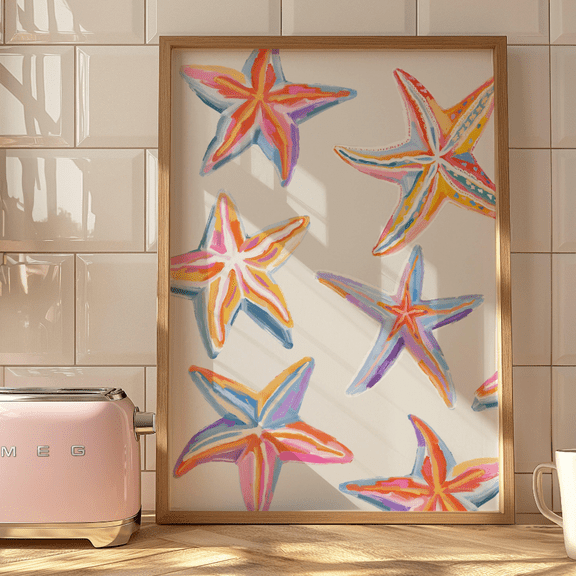 Starfish Colorful Pastel Coastal Beach Poster, Poster Only