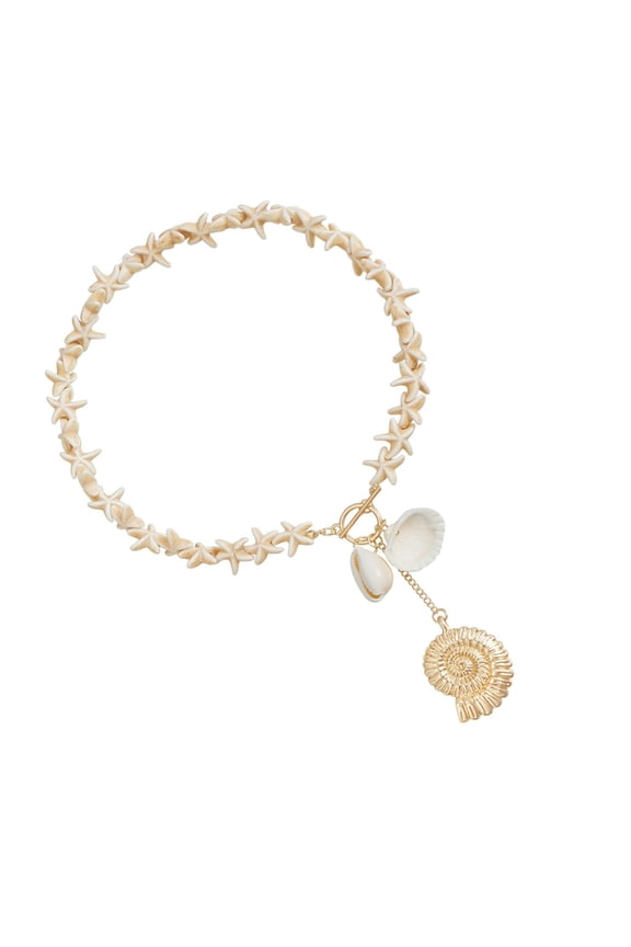 Starfish Conch Shell Necklace Adjustable Chain Necklace Beach Vacation Jewelry