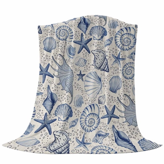 Starfish Conch Throw Flannel Blanket Shell Bubbles Blue Ocean Coastal Retro Super Soft Cozy Bed Blanket, Lightweight Plush Fuzzy Bed Throw for Bedroom Sofa Couch Living Room 30x40In,