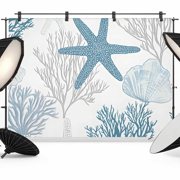 Starfish Coral Backdrop for Photoshoot,Photography Photo Studio Background Wall Backdrop,Coastal Ocean Seagrass Nautical Nature Back Drop Banner Panel for Portraits Wedding Party Live Streaming 7x5Ft