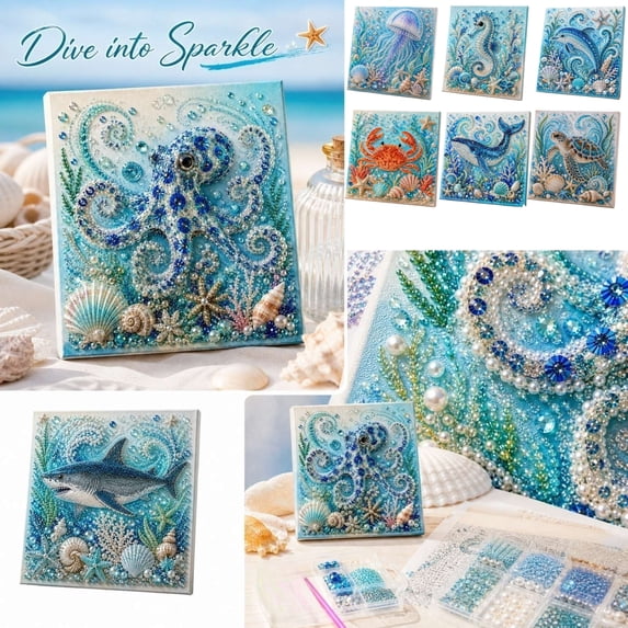 Starfish and Coral Diamond Art Kit for Adults, Pearl Bead Embroidery Art, Summer Ocean Decor, 5D Rhinestone Mosaic Craft Set, Home Pearl Decoration Gift