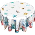 thumbnail image 1 of Starfish Coral Round Tablecloth 60in Nautical Coastal Seashell Circle Table Cloth Watercolor Summer Ocean Sea Life Table Cover for Kitchen Dining Indoor Outdoor Party, 1 of 6
