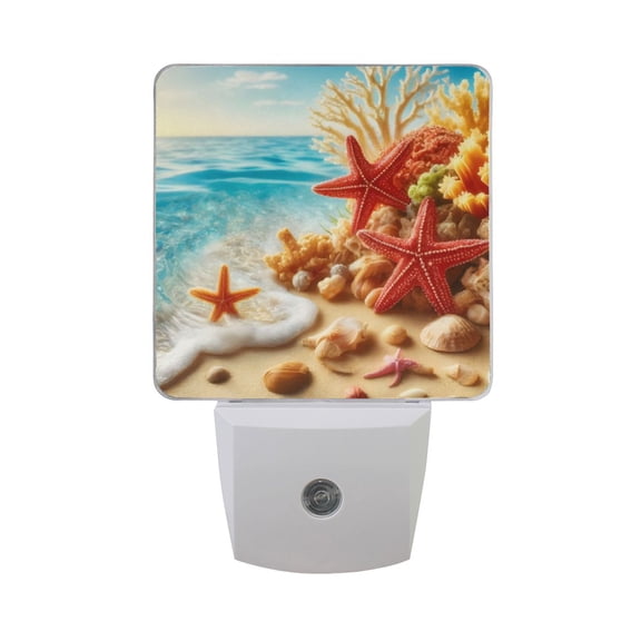 Starfish Coral Seashell Beach Sea Night Light 2 Pack LED Nightlight Plug into Wall Dusk to Dawn Sensor Soft White