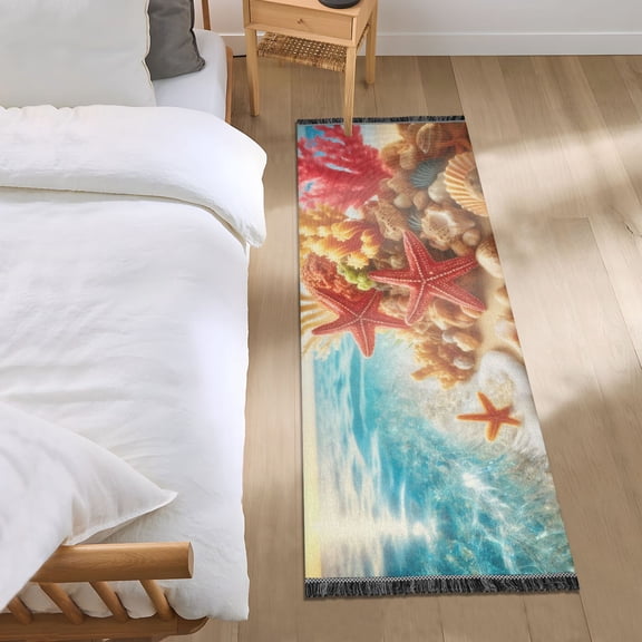 Starfish Coral Seashell Beach Sea Runner Area Rug 2x6 Soft Non-Slip Washable Bedside Carpet for Hallway Bedroom Living Room Home Decor