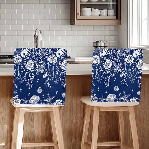 Starfish Coral Shell Chair Covers Set of 6 Navy Blue Chair Back Covers Stretch Removable Washable Chairs Slipcovers Chair Protector for Dining Room Kitchen Party Decor