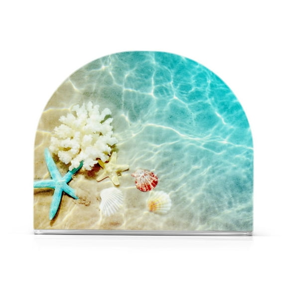 Starfish Coral and Seashell Summer Beach Acrylic Napkin Holder Tissue Paper Clear Tabletop Dispenser Dining Room Bathroom Party Hotel