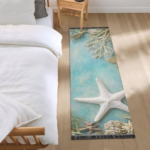 Starfish Corals Shells Tropical Bedside Runner Rug 2'x 6' Non Slip Carpet Floor Mat Area Rug