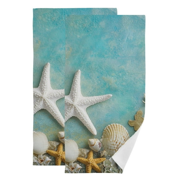 Starfish Corals Shells Tropical Hand Towel Absorbent Bath Towels for Bathroom Sports Gym 28" x 14" Set of 2