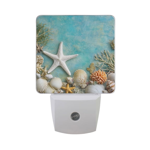 Starfish Corals Shells Tropical LED Night Light with Smart Sensor Plug Into Wall Dusk to Dawn 2 packs