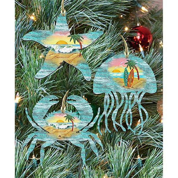 Starfish, Crab & Jelly Fish Coastal Ornament Set