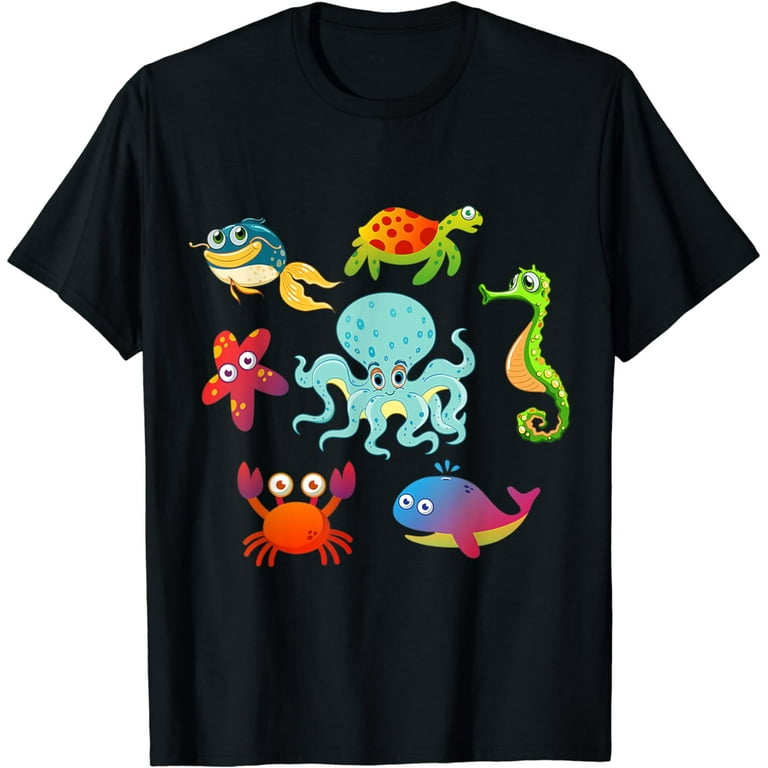 Sea Animals Whale Octopus Starfish Crab T-Shirt For Toddlers Sea Animals Whale Octopus Starfish Crab T-Shirt For Toddlers