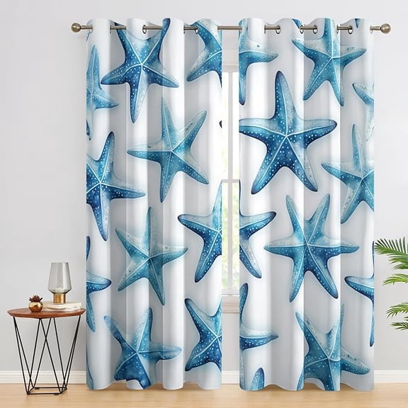 Starfish Curtains for Living Room, Coastal Beach Ocean Theme Blackout Curtains, Starfish Room Decor, Thermal Darkening Bedroom Window Drapes, Grommets 42"W x 63"L (Pack of 2)