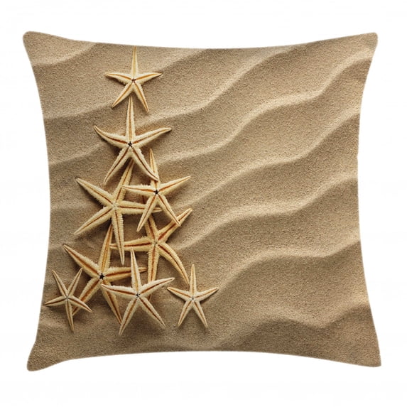 Starfish Decor Throw Pillow Cushion Cover, Christmas Tree from Shells on Sand Maritime Summer Coast Holiday Vacation, Decorative Square Accent Pillow Case, 18 X 18 Inches, Light Brown, by Ambesonne