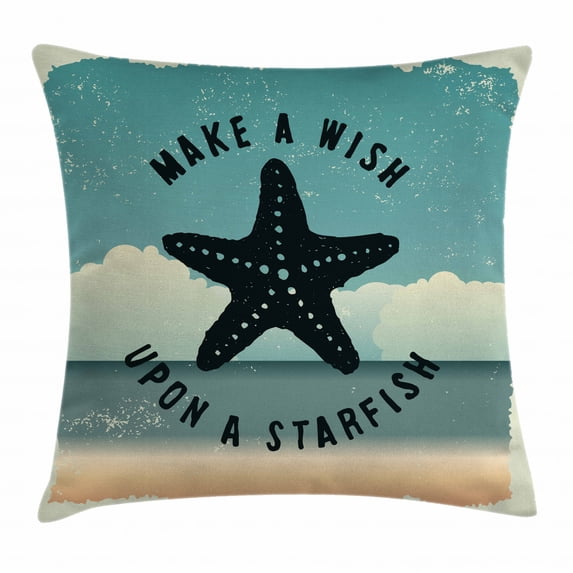 Starfish Decor Throw Pillow Cushion Cover, Make a Wish Upon a Starfish Inspirational Quote on Beach Grunge Artwork, Decorative Square Accent Pillow Case, 16 X 16 Inches, Multicolor, by Ambesonne