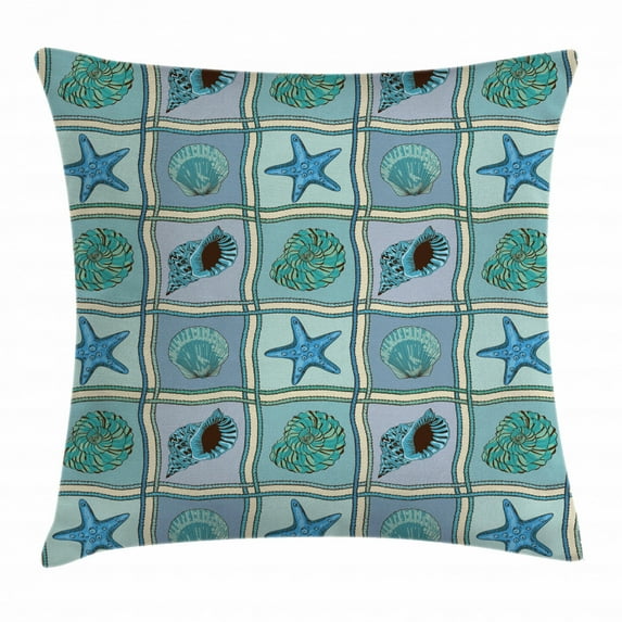 Starfish Decor Throw Pillow Cushion Cover, Marine Patchwork Inspired Pattern with Ropes Starfishes and Seashells Print, Decorative Square Accent Pillow Case, 16 X 16 Inches, Multicolor, by Ambesonne