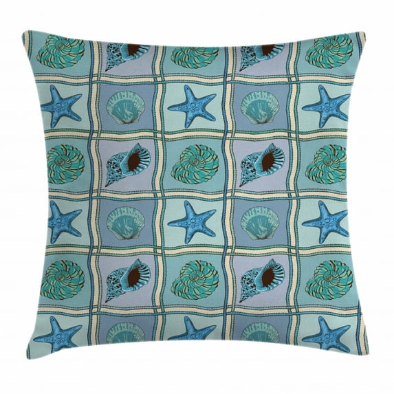 Starfish Decor Throw Pillow Cushion Cover, Marine Patchwork Inspired Pattern with Ropes Starfishes and Seashells Print, Decorative Square Accent Pillow Case, 24 X 24 Inches, Multicolor, by Ambesonne