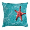thumbnail image 1 of Starfish Decor Throw Pillow Cushion Cover, Red Starfish in Vibrant Blue Water Sun Rays Reflection Aquatic Tropical Life, Decorative Square Accent Pillow Case, 20 X 20 Inches, Aqua Red, by Ambesonne, 1 of 2