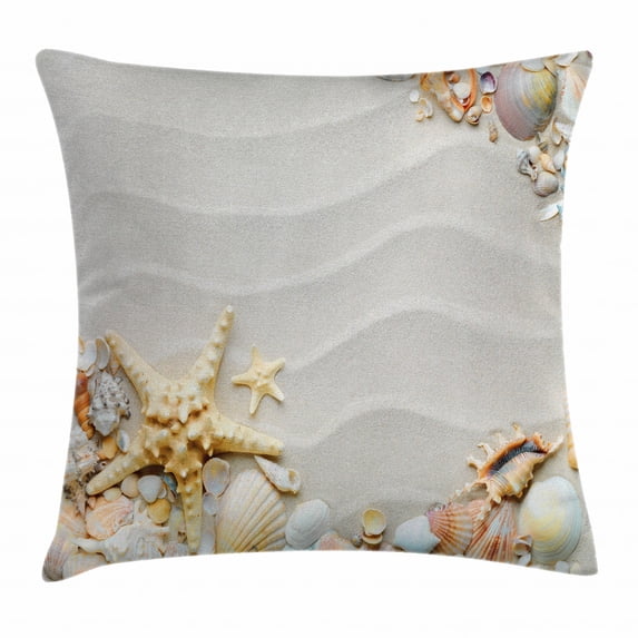 Starfish Decor Throw Pillow Cushion Cover, Seacoast with Sand Colorful Various Seashells Tropics Aquatic Wildlife Theme, Decorative Square Accent Pillow Case, 24 X 24 Inches, Multicolor, by Ambesonne