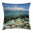 thumbnail image 1 of Starfish Decor Throw Pillow Cushion Cover, Split View with Sky and Clouds Above Under the Sea Wildlife and Ocean Rocks, Decorative Square Accent Pillow Case, 20 X 20 Inches, Multicolor, by Ambesonne, 1 of 2