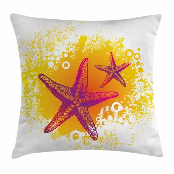 Starfish Decor Throw Pillow Cushion Cover, Vibrant Colored Tropic Animals Artistic Bubbles Tranquil Scene, Decorative Square Accent Pillow Case, 16 X 16 Inches, Fuchsia Hot Pink Yellow, by Ambesonne