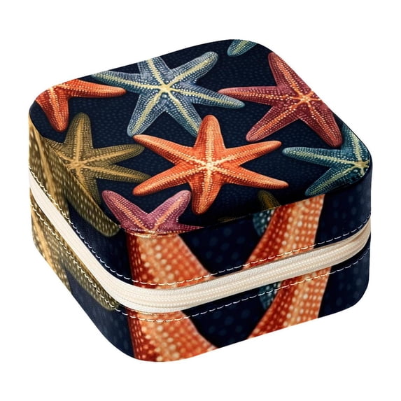 Starfish Decorative Square Travel Portable Jewelry Display Box - Earring Organizer, Necklace and Bracelet Storage Case for Girls and Women