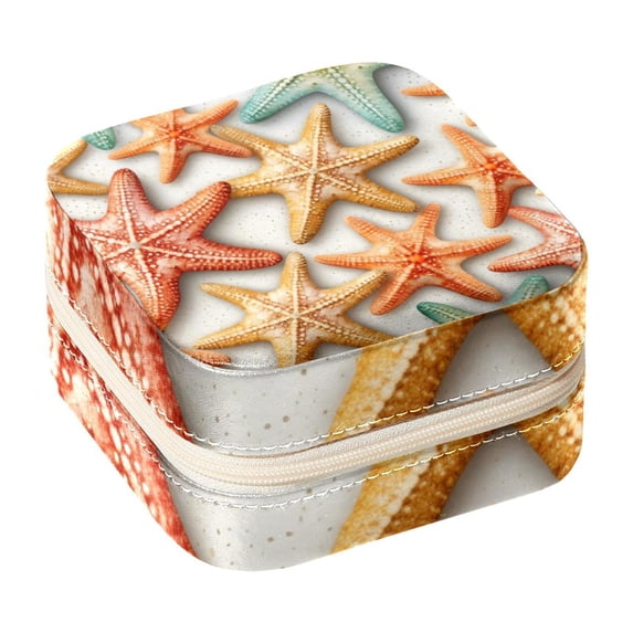Starfish Decorative Square Travel Portable Jewelry Display Box - Earring Organizer, Necklace and Bracelet Storage Case for Girls and Women
