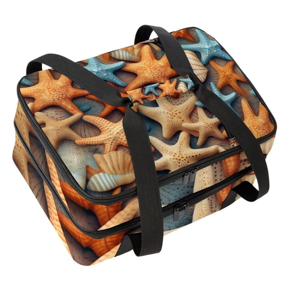 Starfish Double Layered Insulated Lunch Bag with Two Compartments, Large Capacity, Handheld, 7.1x11.4x16.1 Inches