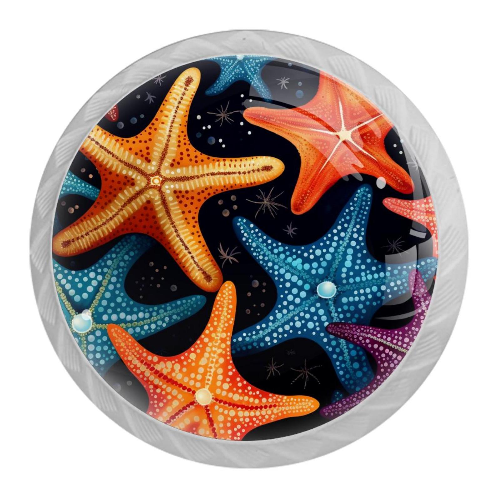 Starfish Drawer Pulls Set of 4, White Crystal Glass Knobs with Screws