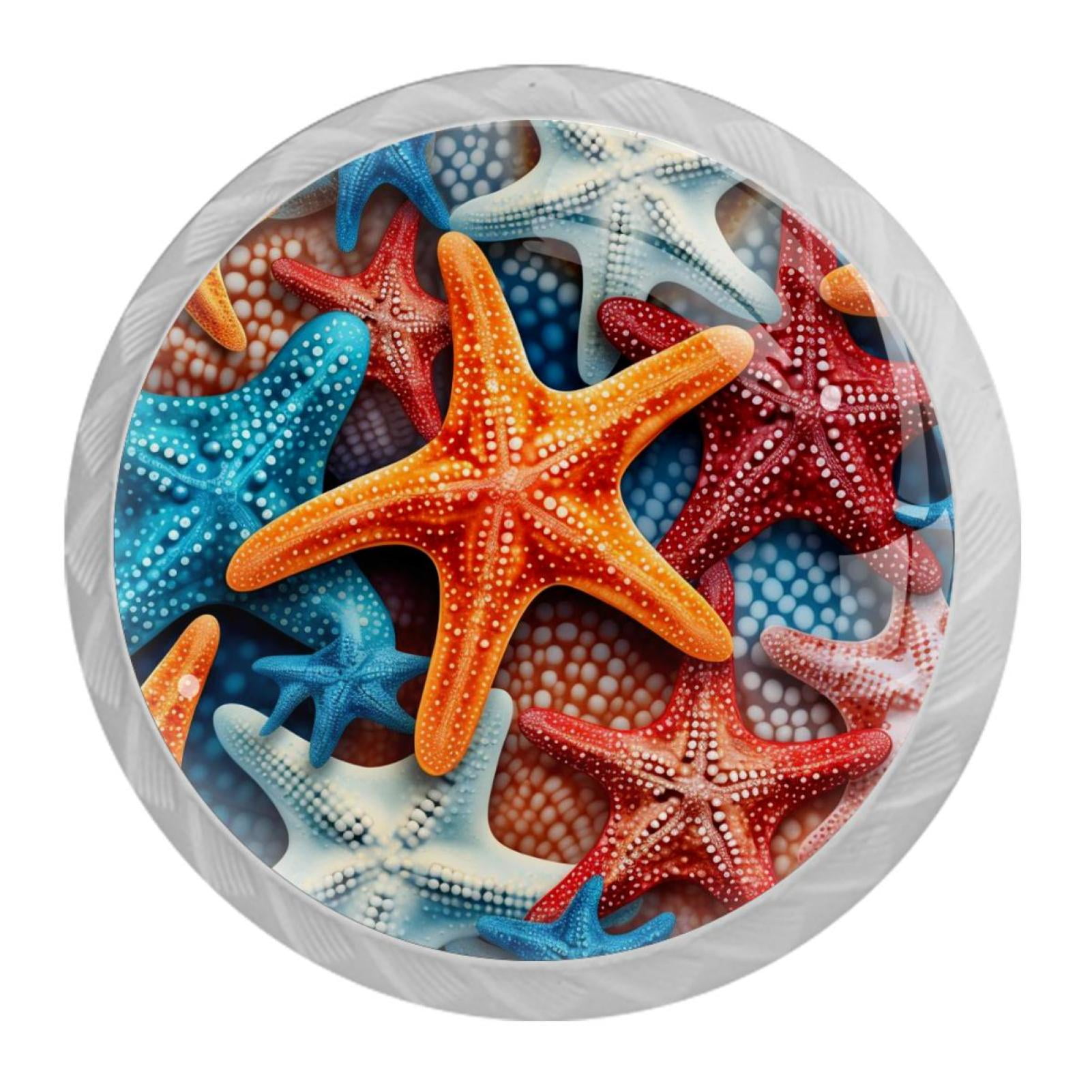 Starfish Drawer Pulls Set of 4, White Crystal Glass Knobs with Screws