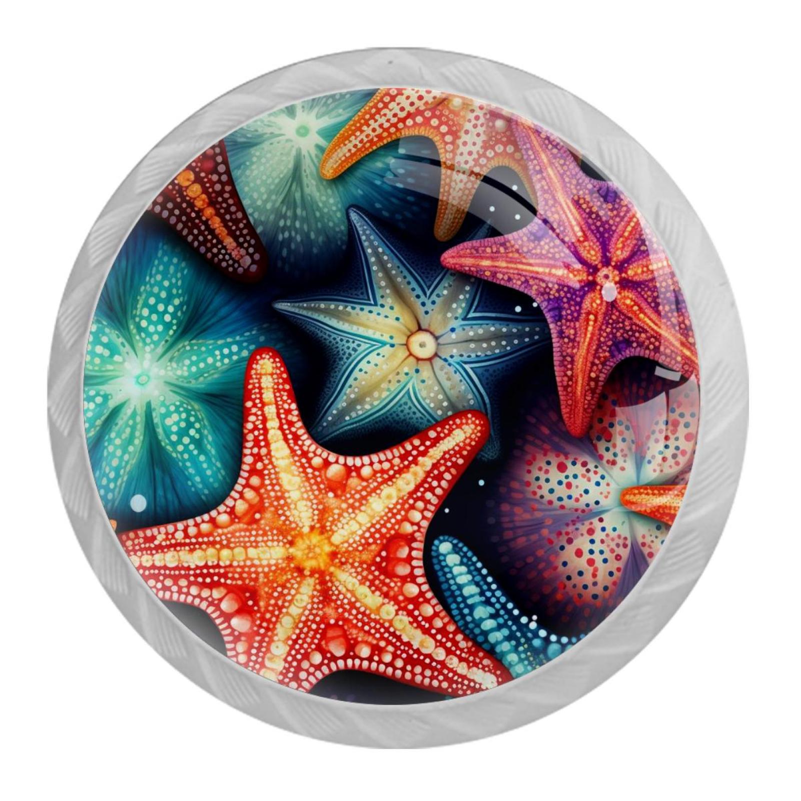 Starfish Drawer Pulls Set of 4, White Crystal Glass Knobs with Screws