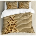 thumbnail image 1 of Starfish Duvet Cover Set, Christmas Tree from Shells on the Sand Maritime Summer Coast Holiday Vacation, Decorative 3 Piece Bedding Set with 2 Pillow Shams, Queen Size, Pale Brown, by Ambesonne, 1 of 3