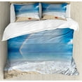 thumbnail image 1 of Starfish Duvet Cover Set King Size, Rainbow over the Sea Clouds and Clear Sky Foamy Ocean Waves on the Sandy Beach, Decorative 3 Piece Bedding Set with 2 Pillow Shams, Multicolor, by Ambesonne, 1 of 3