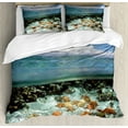 thumbnail image 1 of Starfish Duvet Cover Set King Size, Split View with Sky and Clouds Above Under the Sea Wildlife and Ocean Nature Rocks, Decorative 3 Piece Bedding Set with 2 Pillow Shams, Multicolor, by Ambesonne, 1 of 3