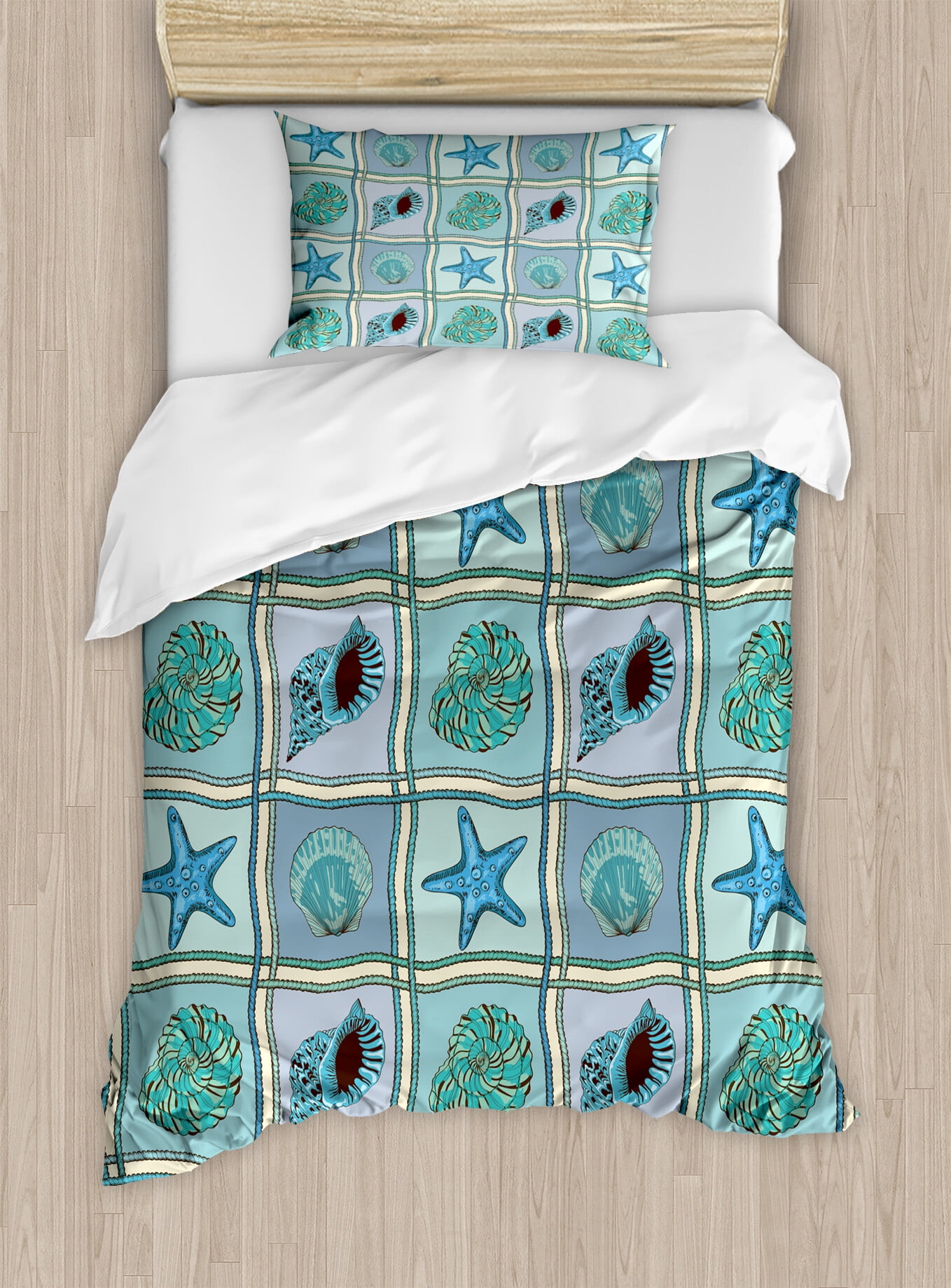 Twin Multicolor Marine Patchwork Duvet Cover Set