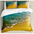 thumbnail image 1 of Starfish Duvet Cover Set, Summer Season Sunset Scenery Shoreline Sand Waves Calm Tranquil Island Paradise, Decorative 3 Piece Bedding Set with 2 Pillow Shams, King Size, Multicolor, by Ambesonne, 1 of 3