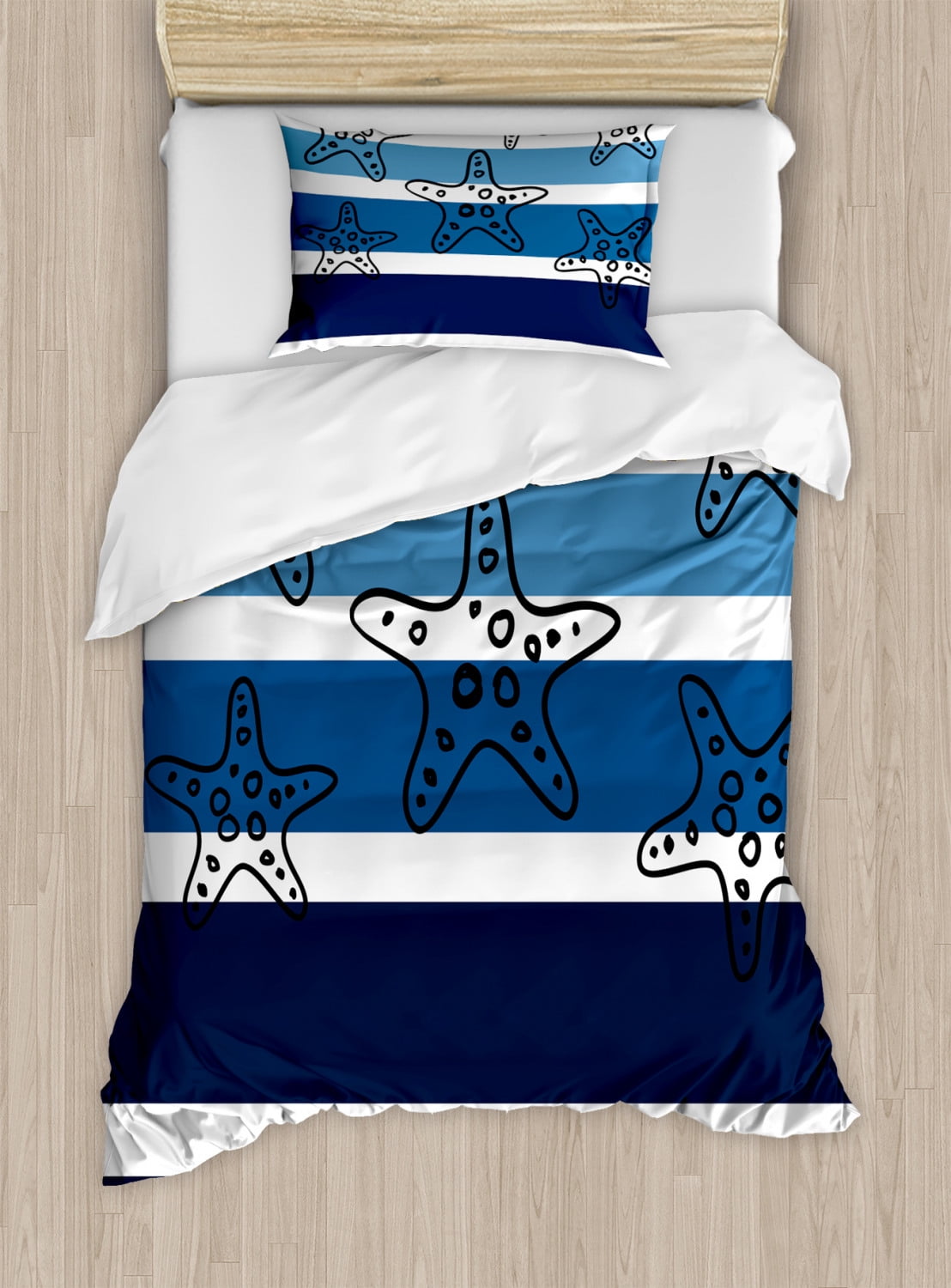 Twin Blue and White Starfish Microfiber Duvet Cover Set