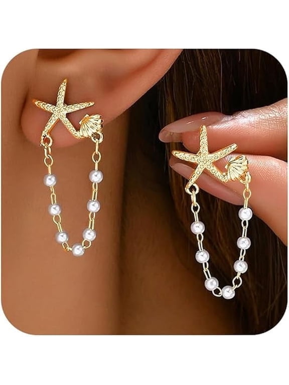 Starfish Earrings for Women Sea Shell Earrings Summer Beach Vacation Outfits for Women Trendy Jewelry Gifts