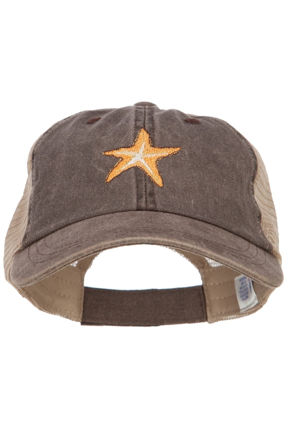 Starfish Embroidered Washed Trucker Cap - Chocolate Tan OSFM