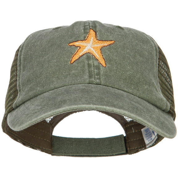 Starfish Embroidered Washed Trucker Cap - Olive Olive OSFM