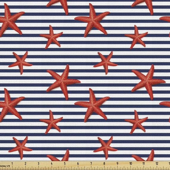 Ambesonne Starfish Fabric by the Yard Upholstery, Maritime Themed Pattern, 5 Yards, Navy White Red