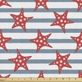 thumbnail image 1 of Ambesonne Starfish Fabric by the Yard Upholstery, Seastars with Stripes, 5 Yards, Slate Blue Red White, 1 of 4