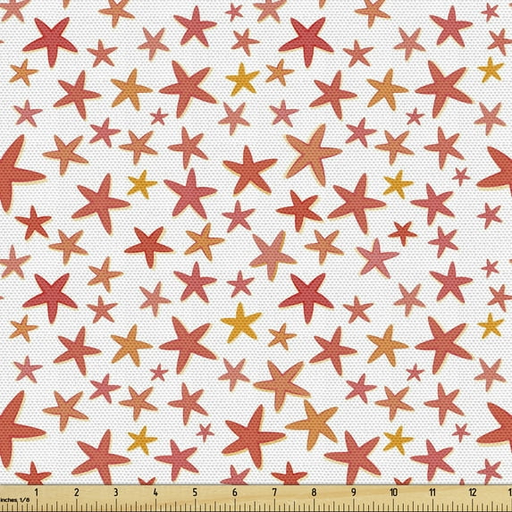 Ambesonne Starfish Fabric by the Yard Upholstery, Underwater Creature, 2 Yards, Salmon Dark Coral